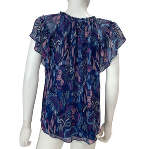 Ramy Brook Printed Navy Ikat Ember Blouse Size XS