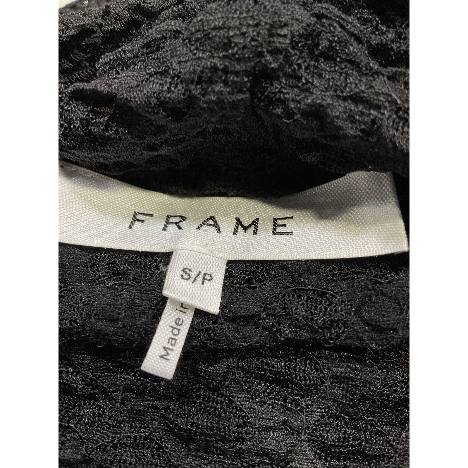 Frame 'Mesh' Black Lace Turtleneck Top Size S