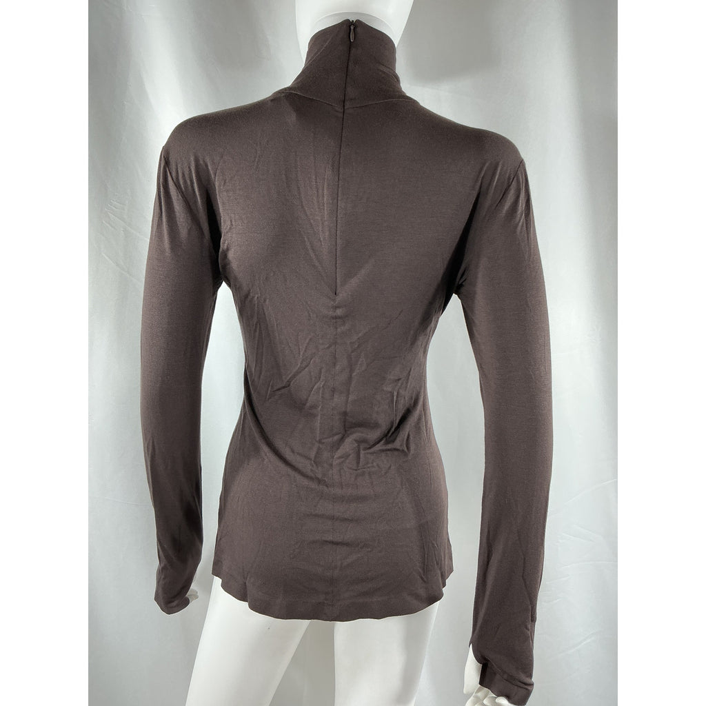 Norma Kamali Slim Fit Brown Viscose Long Sleeve Turtle Top Size S