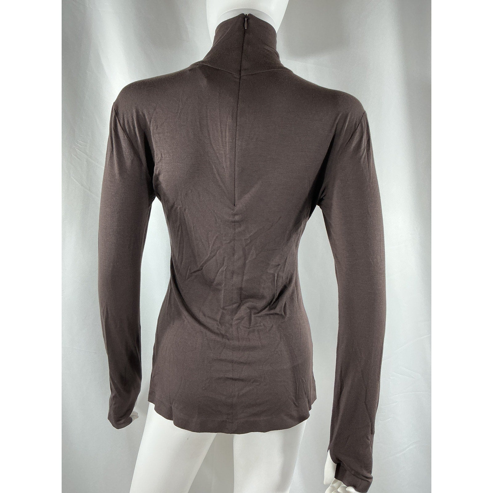 Norma Kamali Slim Fit Brown Viscose Long Sleeve Turtle Top Size S