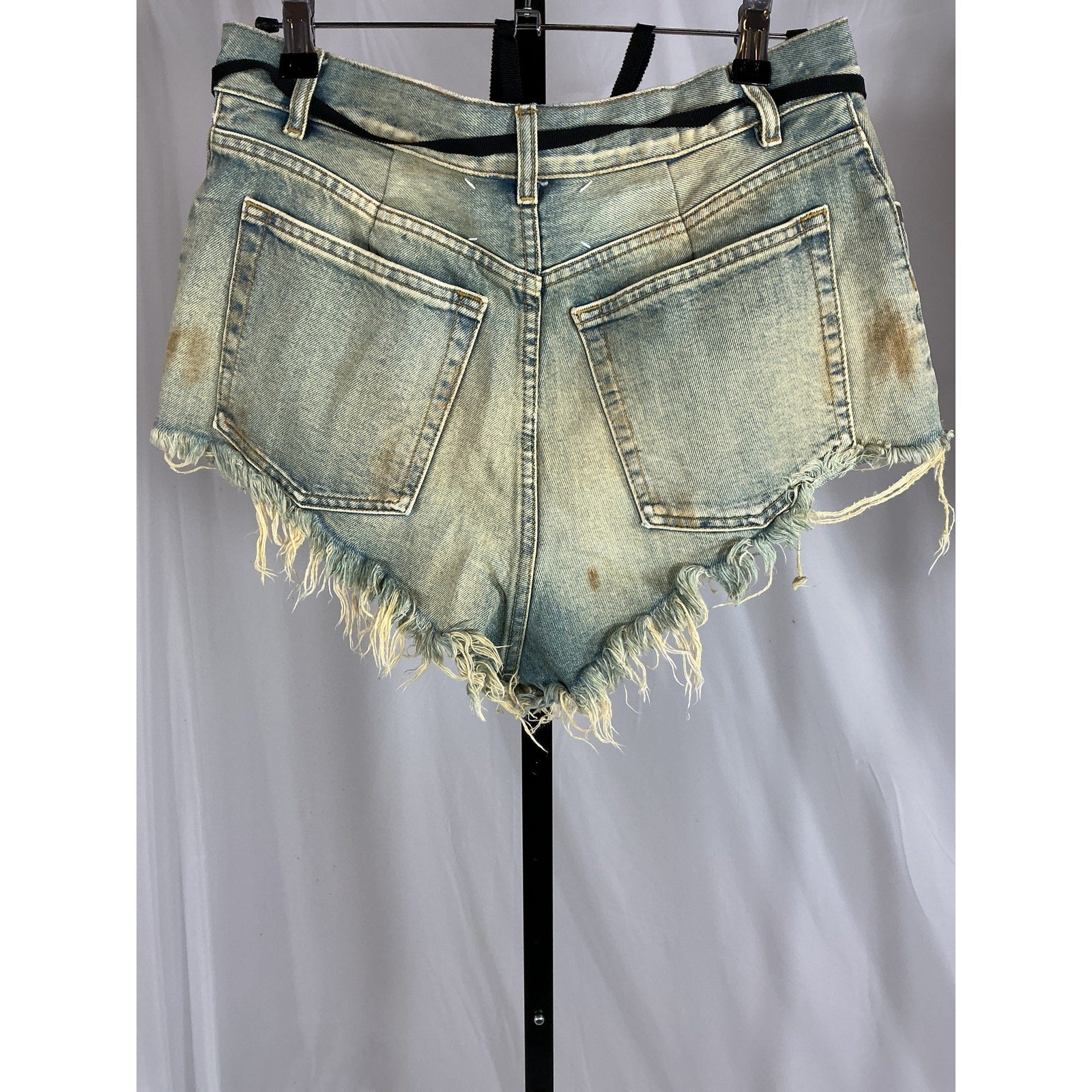 Maison Margiela Belted Blue Cotton Distressed Denim Shorts Size S / 6
