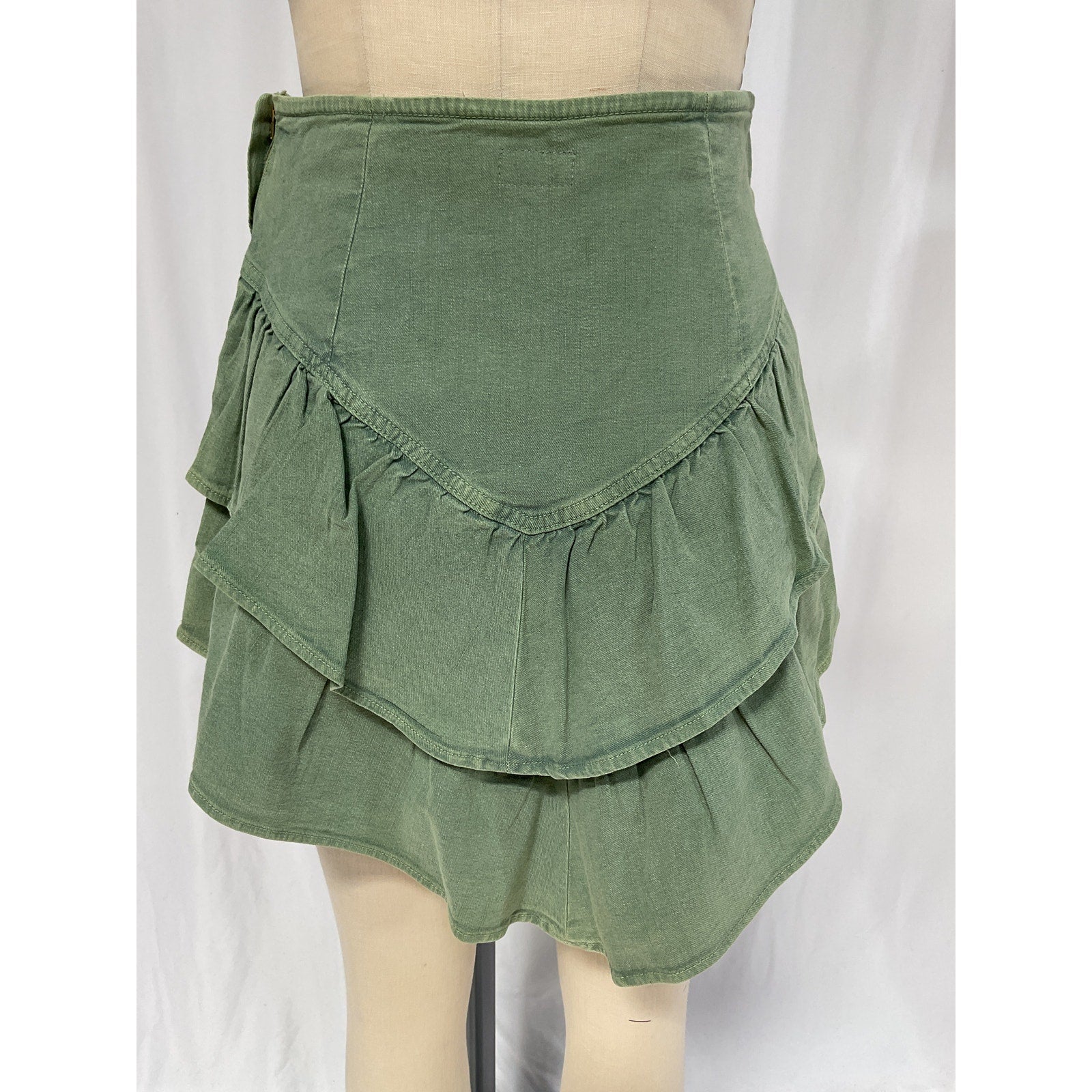 Mother 'The Ruffle' Green Twill Mini Skirt Size 27