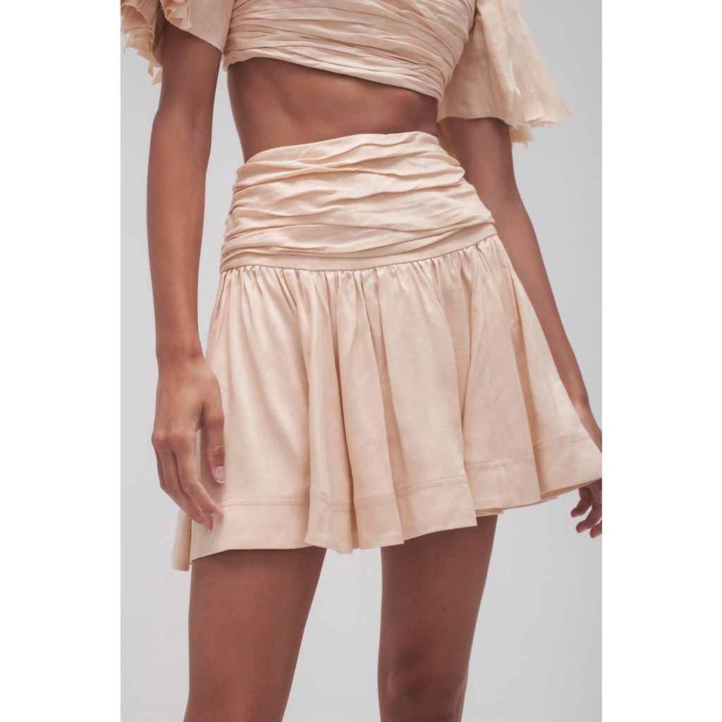 Aje 'Cari' Tan Ruched Waist Gathered Mini Skirt Size 8