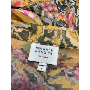 Hemant And Nandita 'Nova' Yellow Viscose Tiered Maxi Dress Size S