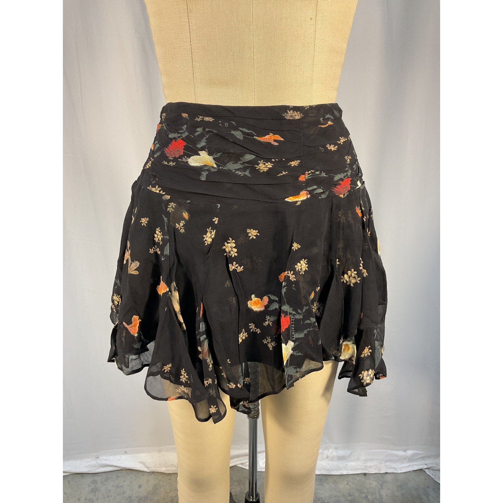 Allsaints 'Erica Kora' Black Chiffon Mini Skirt Size 6