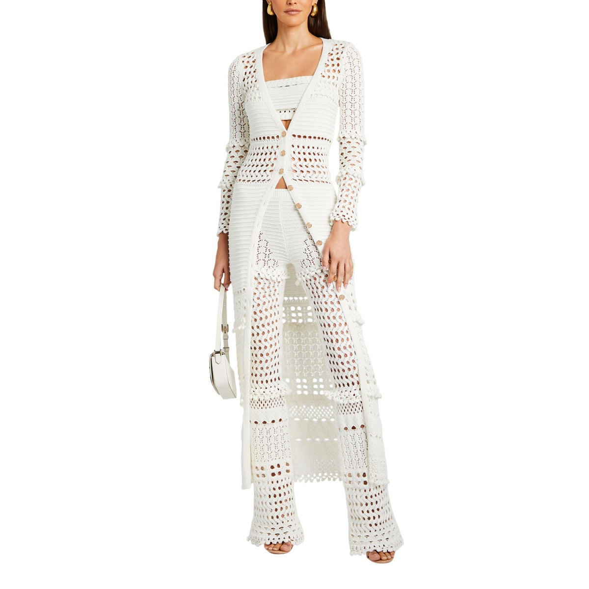 Retrofête Knit Crochet Iridescent White Alaia Cardigan Size S