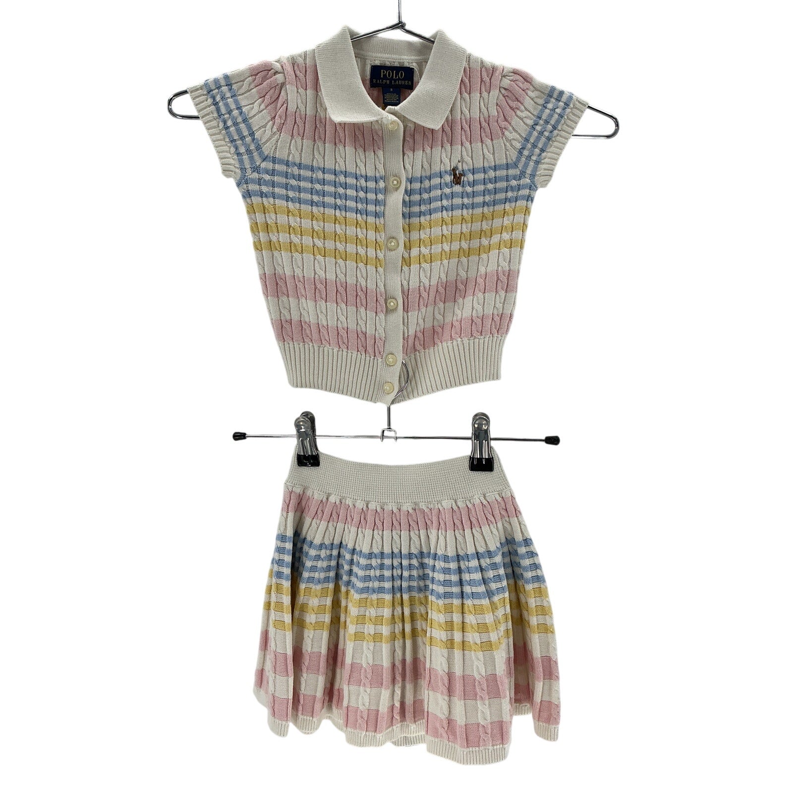 Polo Ralph Lauren Pink Cotton Striped Cable Knit Sweater Set Size 3