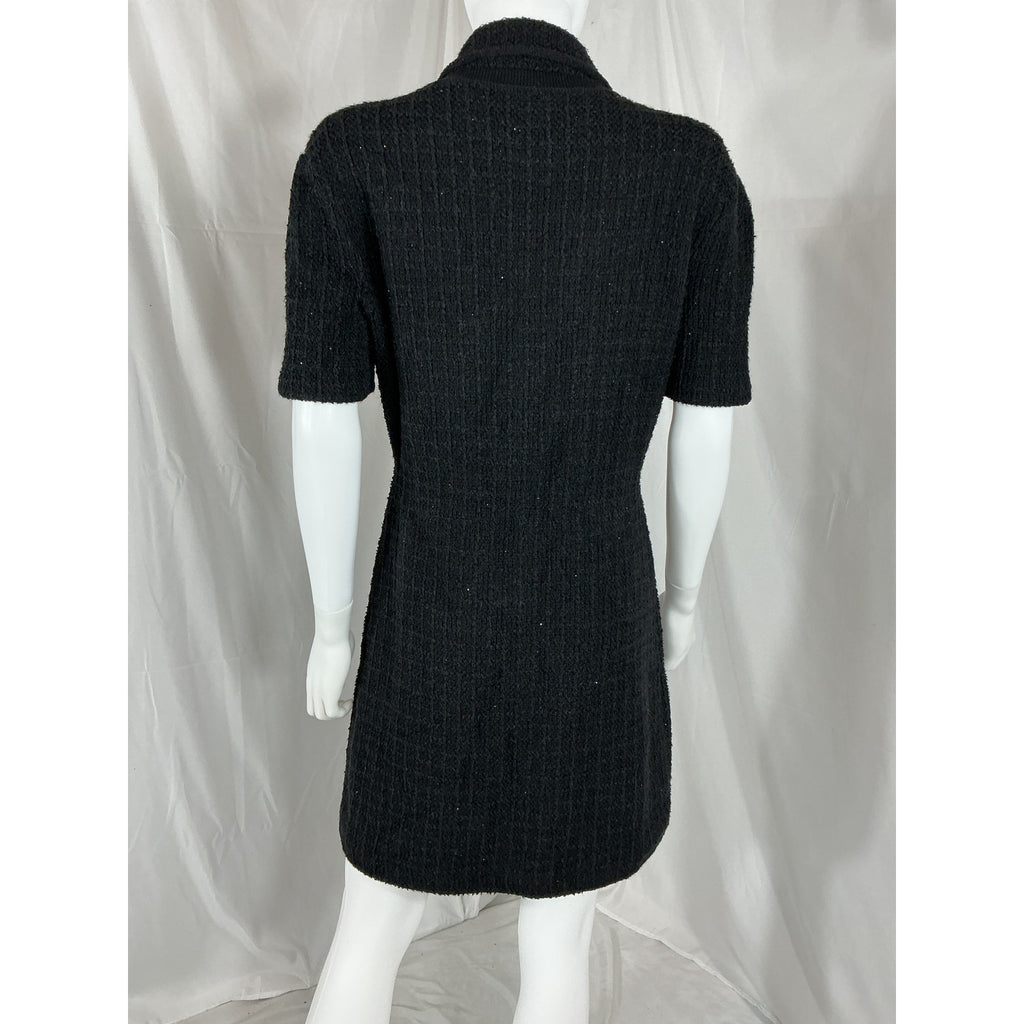 Self-Portrait 'Jewel' Black Viscose Button Knit Mini Dress Size L