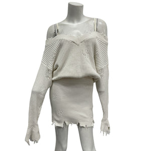 Retrofête Distressed Winter White Maude Sweater Dress Size L