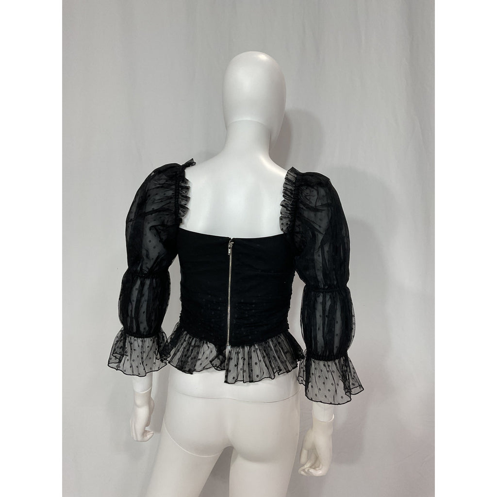 Lpa 'Dolores' Black Jacquard Puff Sleeve Top Size XXS