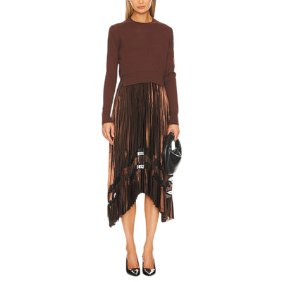 Allsaints Pleated Pale Cacao Nadia Foil Dress Size XS