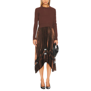 Allsaints Pleated Pale Cacao Nadia Foil Dress Size XS