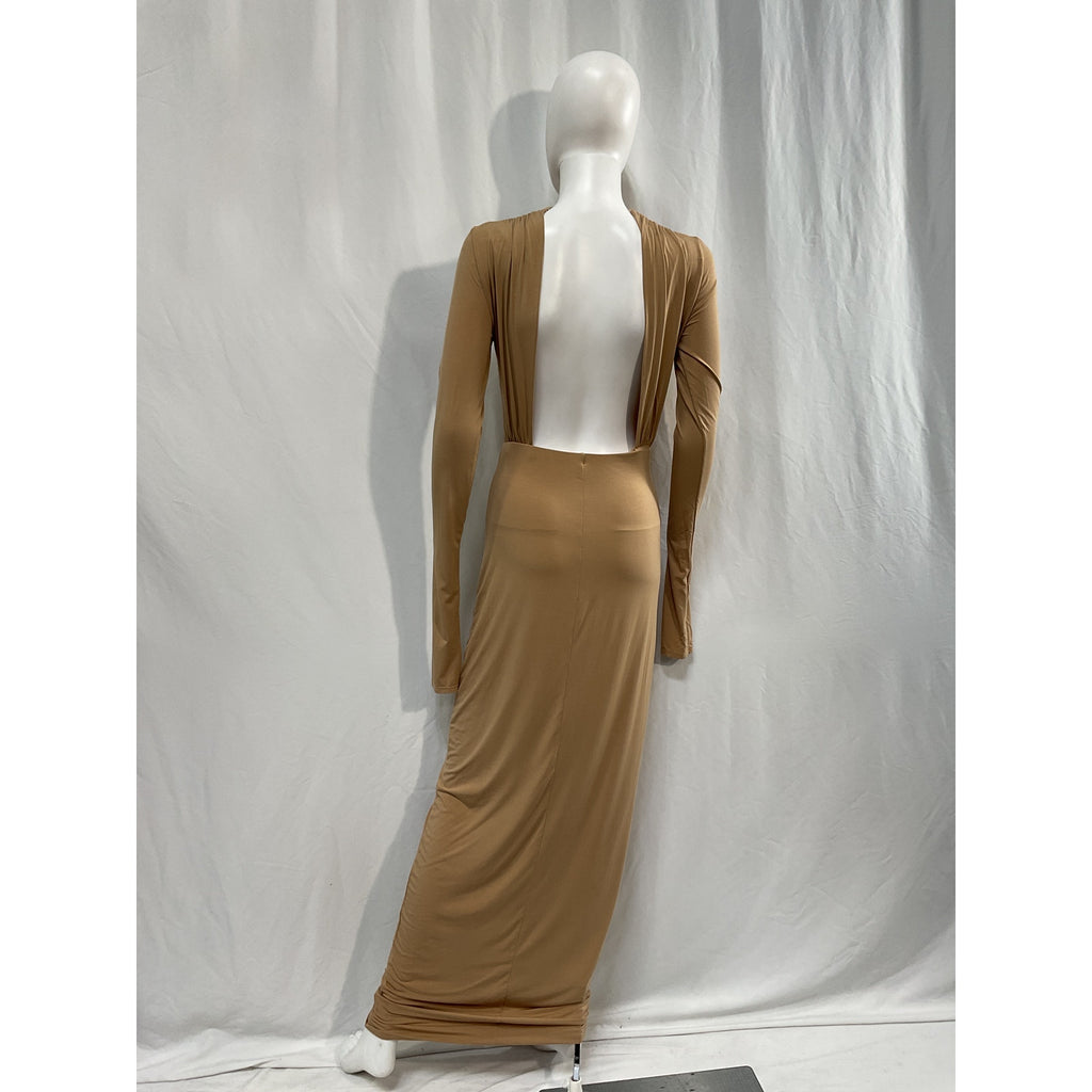 Helsa Jersey Backless Tan Viscose Maxi Dress Size S
