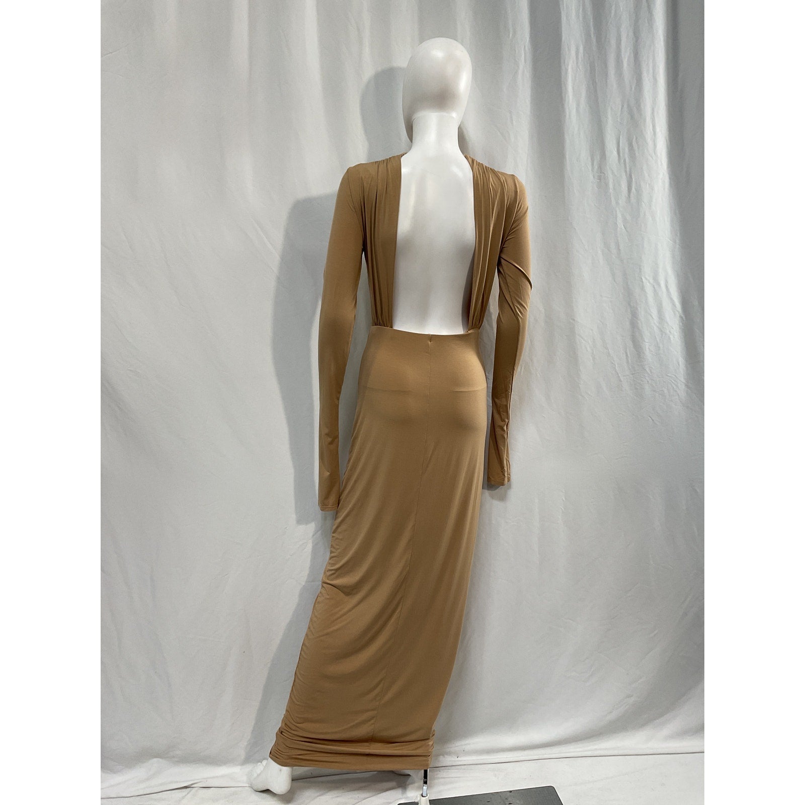 Helsa Jersey Backless Tan Viscose Maxi Dress Size S