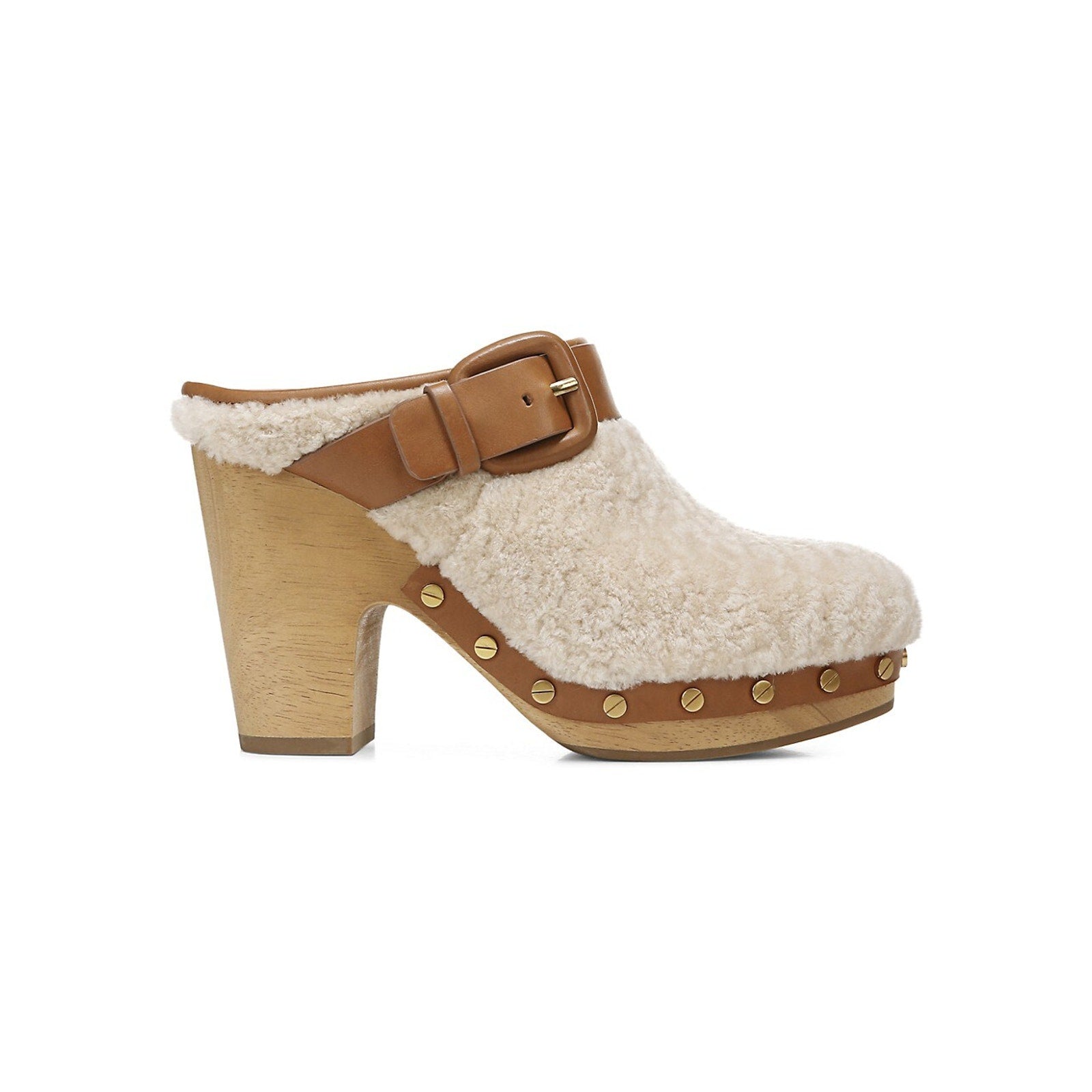 Veronica Beard 'Dacey Shearling' Beige Mules Size 10