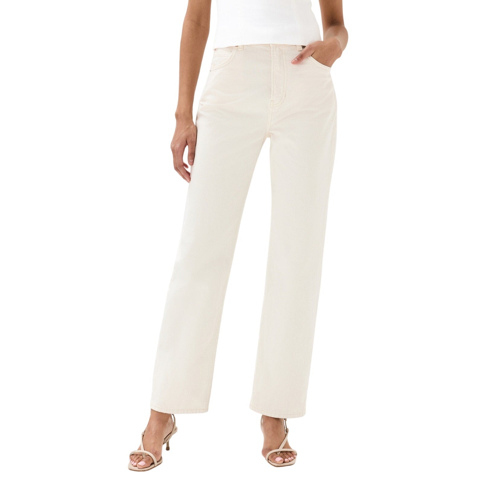 Reformation 'Abby' Cream High Rise Straight Jeans Size 26