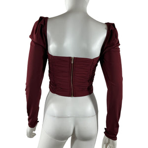 Self-Portrait Ruched Wine Jersey Crop Top Size 2