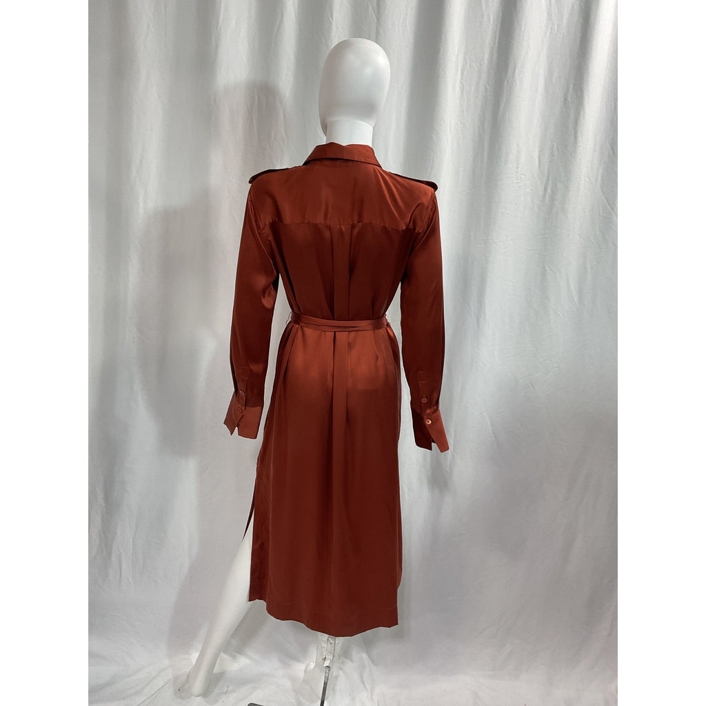 Equipment 'Zelie' Red Silk-Satin Midi Shirt Dress Size S