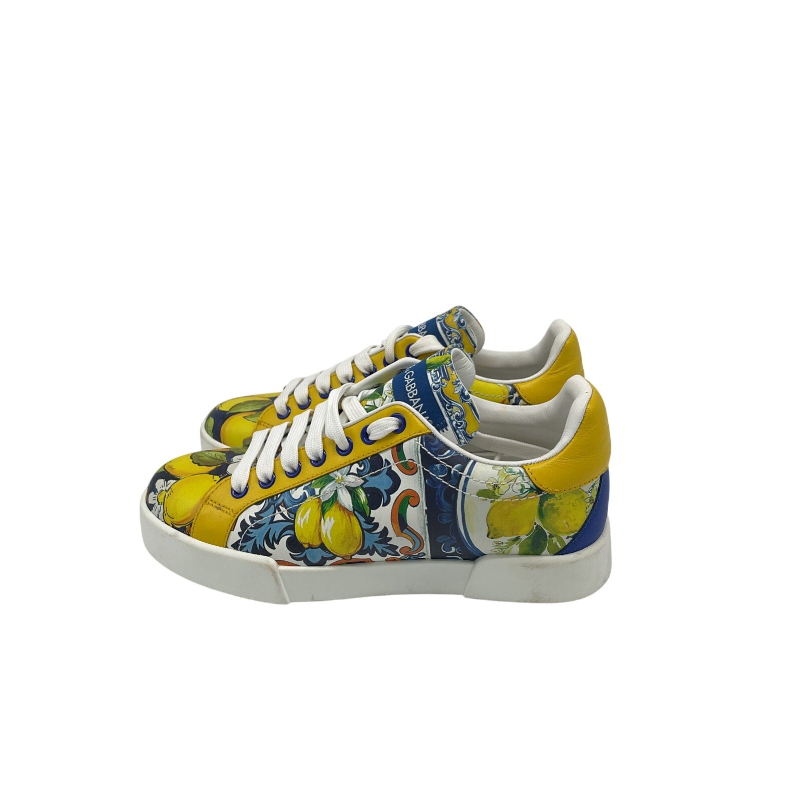 Dolce & Gabbana 'Portofino' Yellow Leather Lemon-Print Low-Top Sneakers Size 6