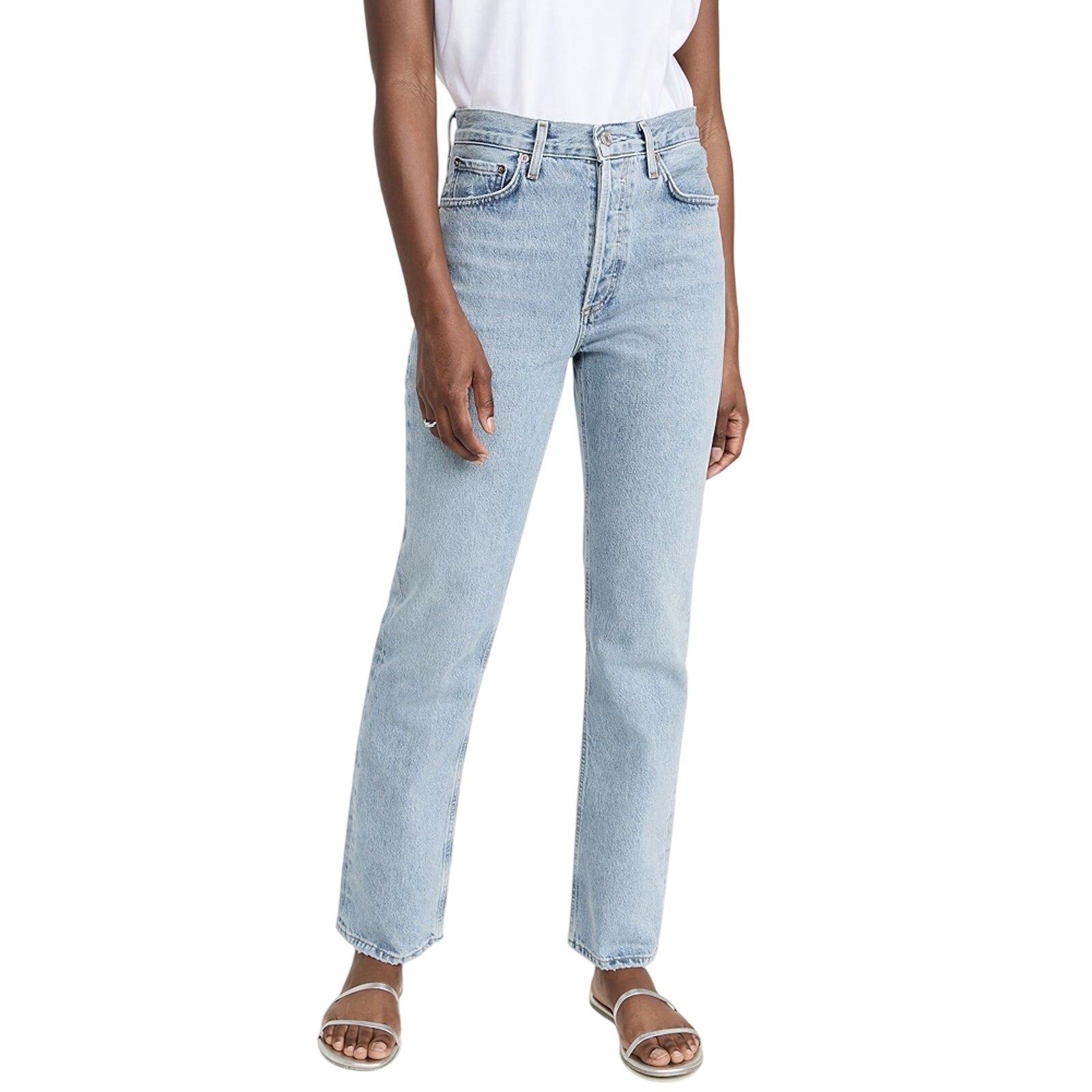 Agolde 'Lana' Blue Cotton Mid Rise Straight Jeans Size 24
