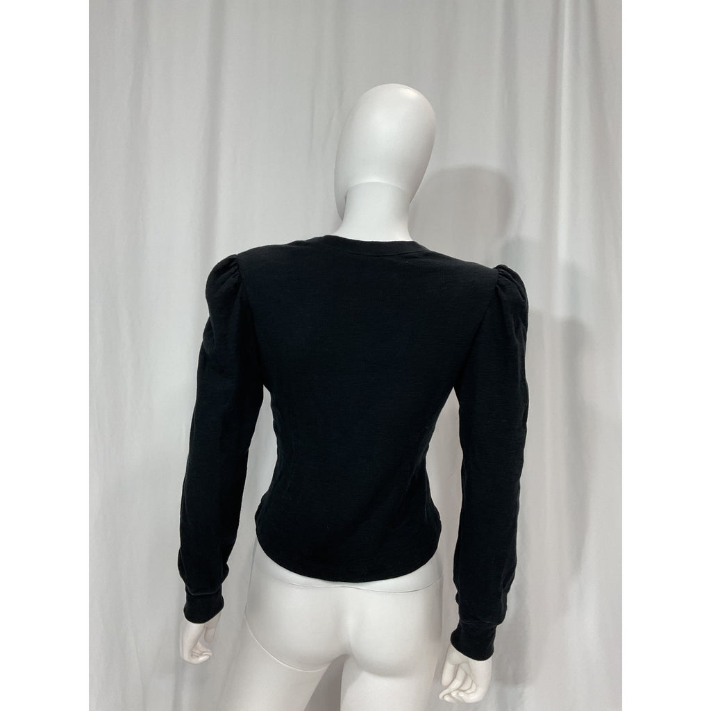 Marissa Webb 'Blair' Black Waffle Knit Puff Sleeve Pullover Size M