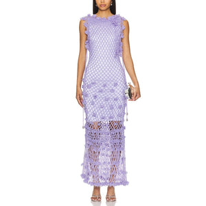 Andreeva Handmade Purple Crochet Overlay Dress Size M