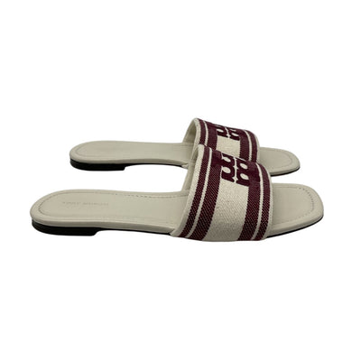 Tory Burch Chic White Double T Jacquard Slides Size 8.5