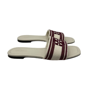 Tory Burch Chic White Double T Jacquard Slides Size 8.5