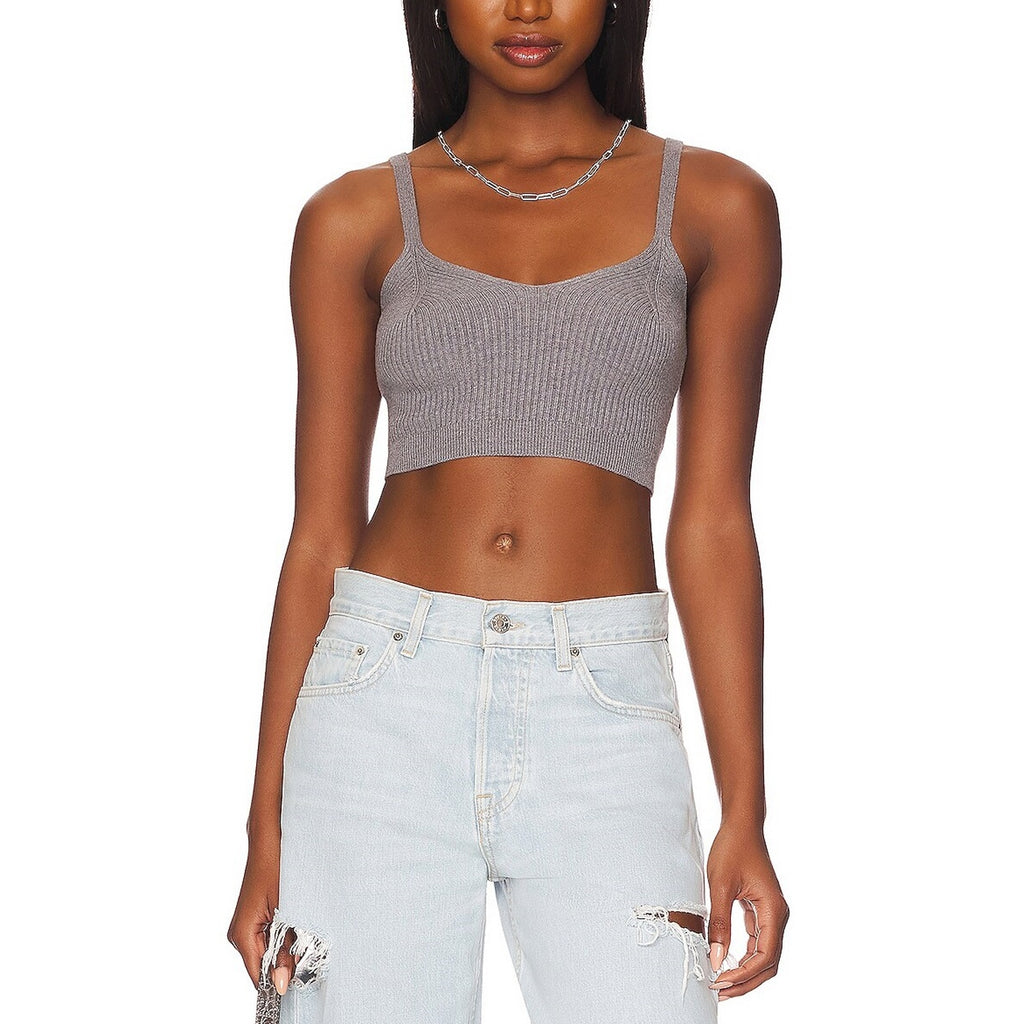 Grlfrnd Gwen Cropped Grey Cotton Tank Size M