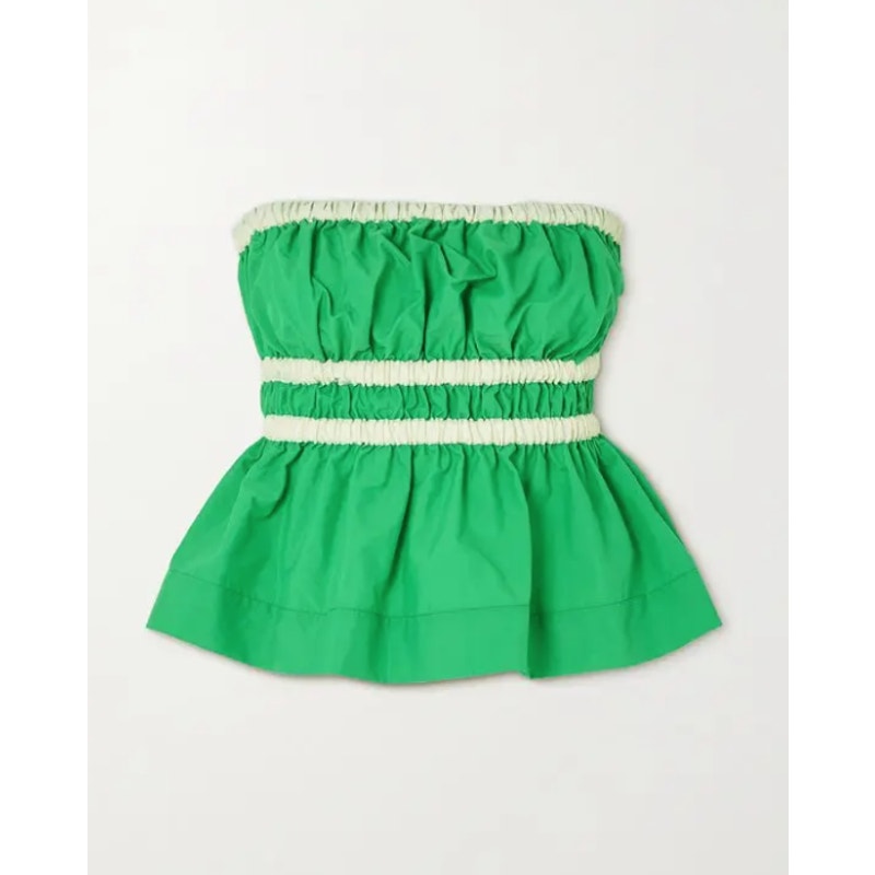 Molly Goddard 'Esme' Green Strapless Ruched Grosgrain-Trimmed Taffeta Top Size 4 - NWT
