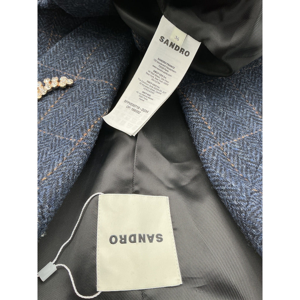 Sandro 'Alto' Blue Wool Plaid Blazer Size 36