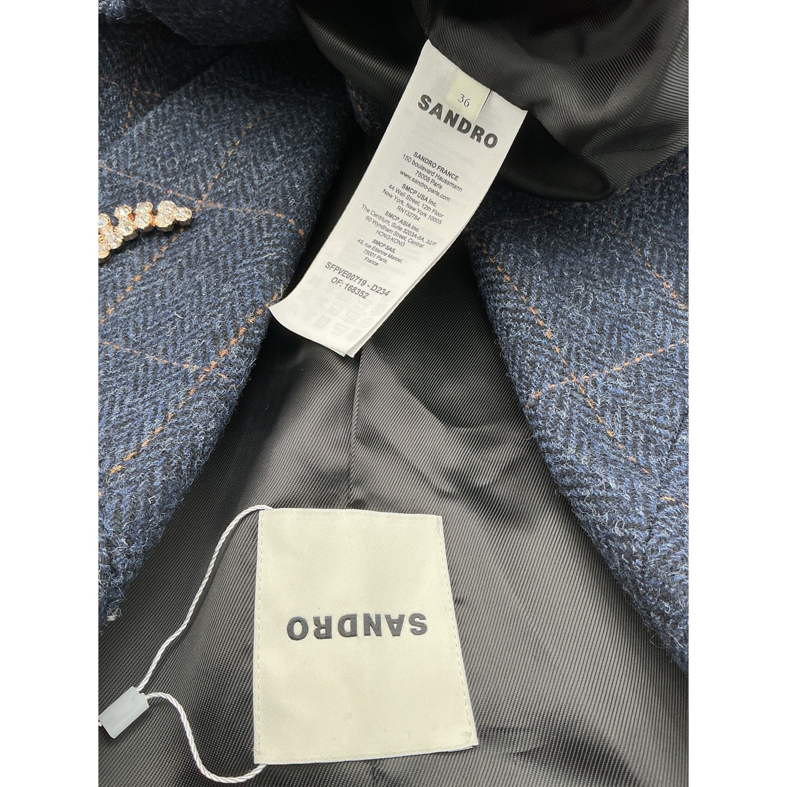 Sandro 'Alto' Blue Wool Plaid Blazer Size 36