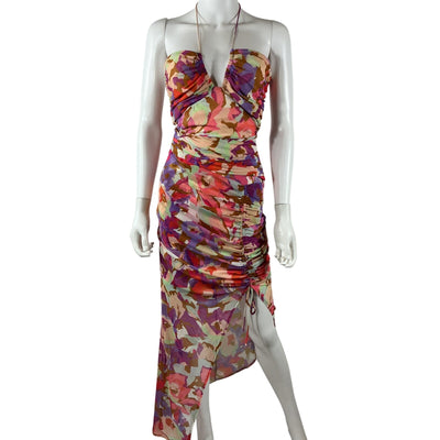 Nicholas Ruched Purple Maeve Halter Midi Dress Size 6 NWT