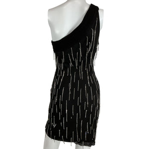 Fleur Du Mal Beaded Black One Shoulder Dangling Stones Dress Size S NWT