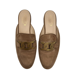 Tod's Embellished Tan Suede Slippers Size 8.5