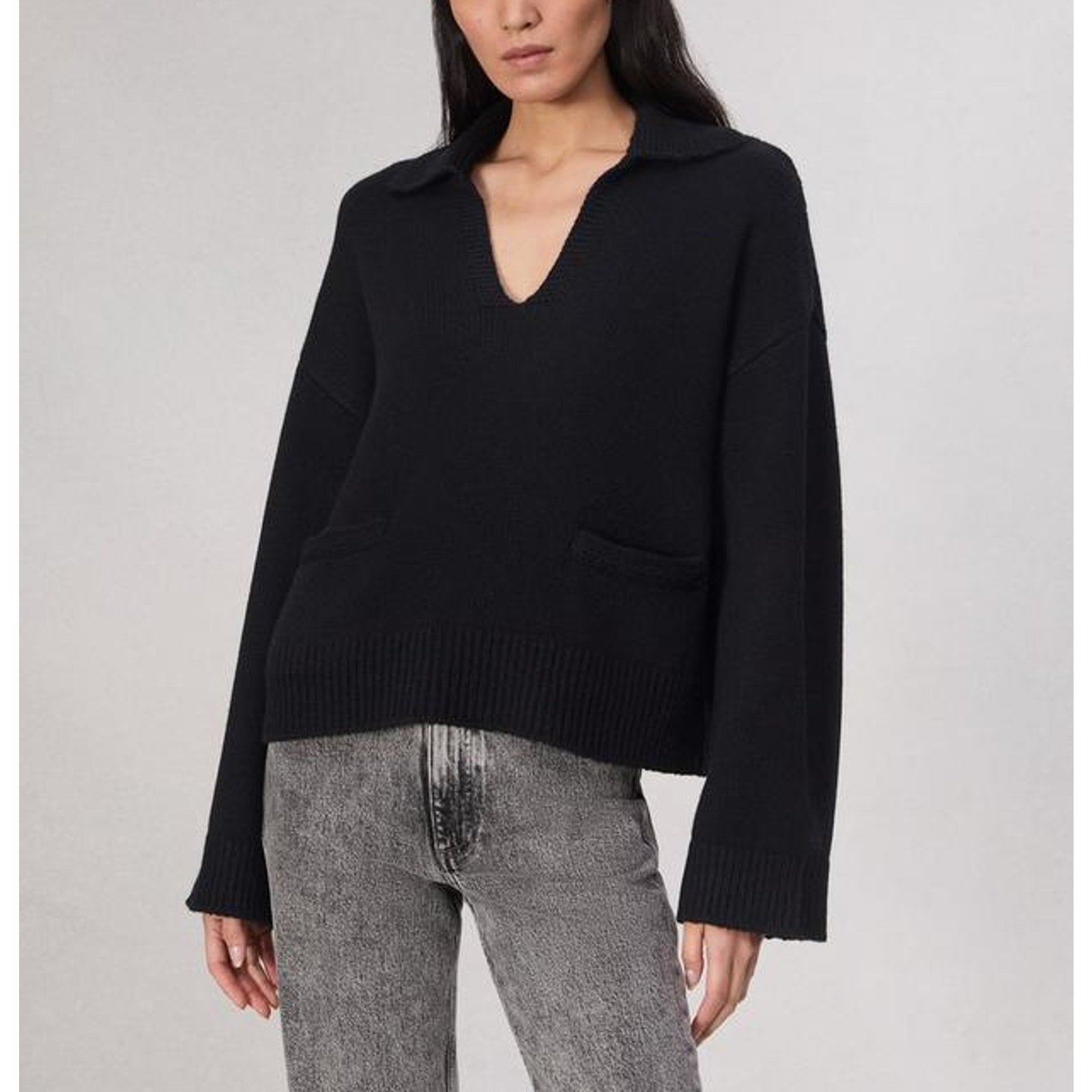 Rag & Bone 'Danica' Black Wool Wool-Cashmere Polo Sweater Size XS