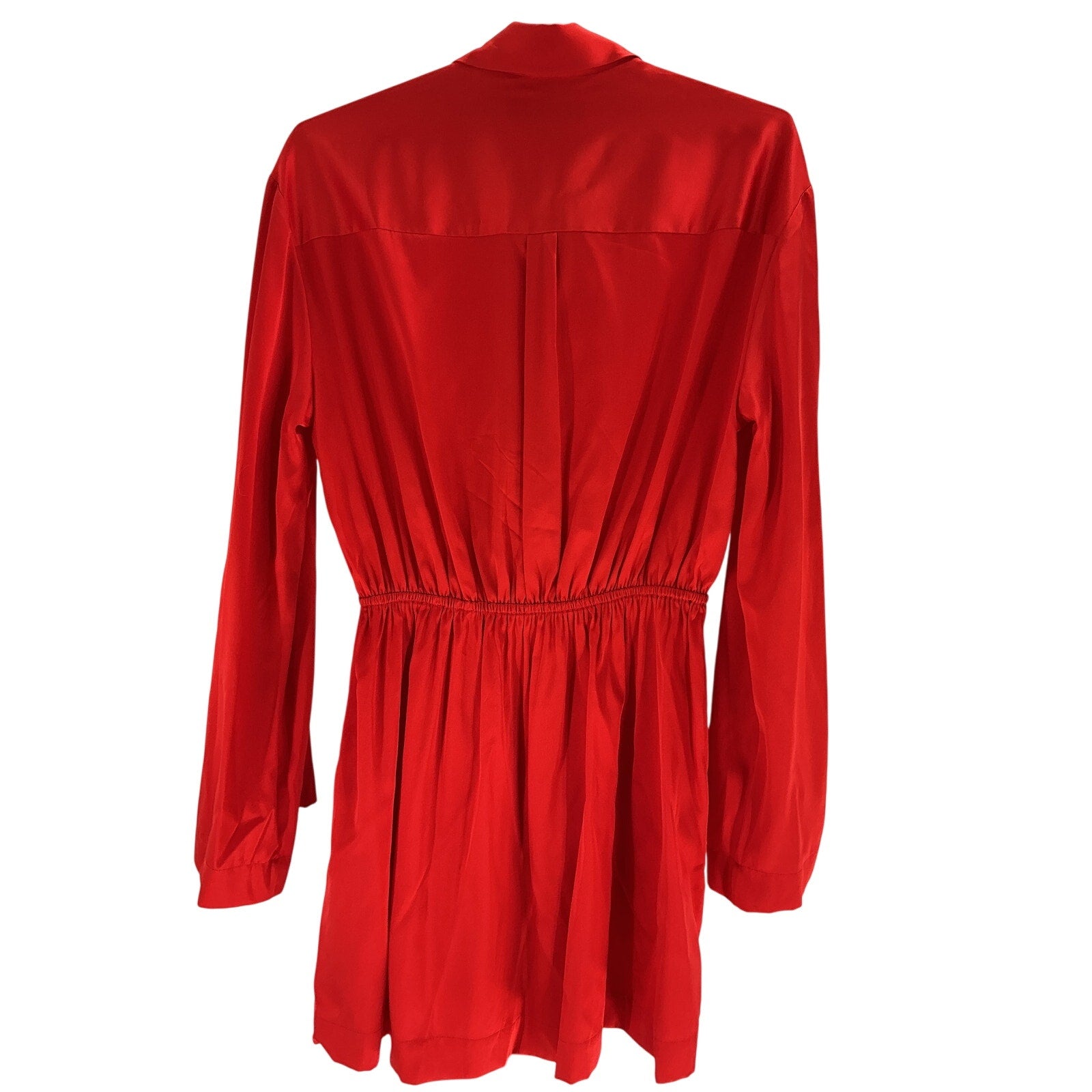 Caroline Constas 'Aesha' Red Silk Bell Sleeve Mini Shirt Dress Size S