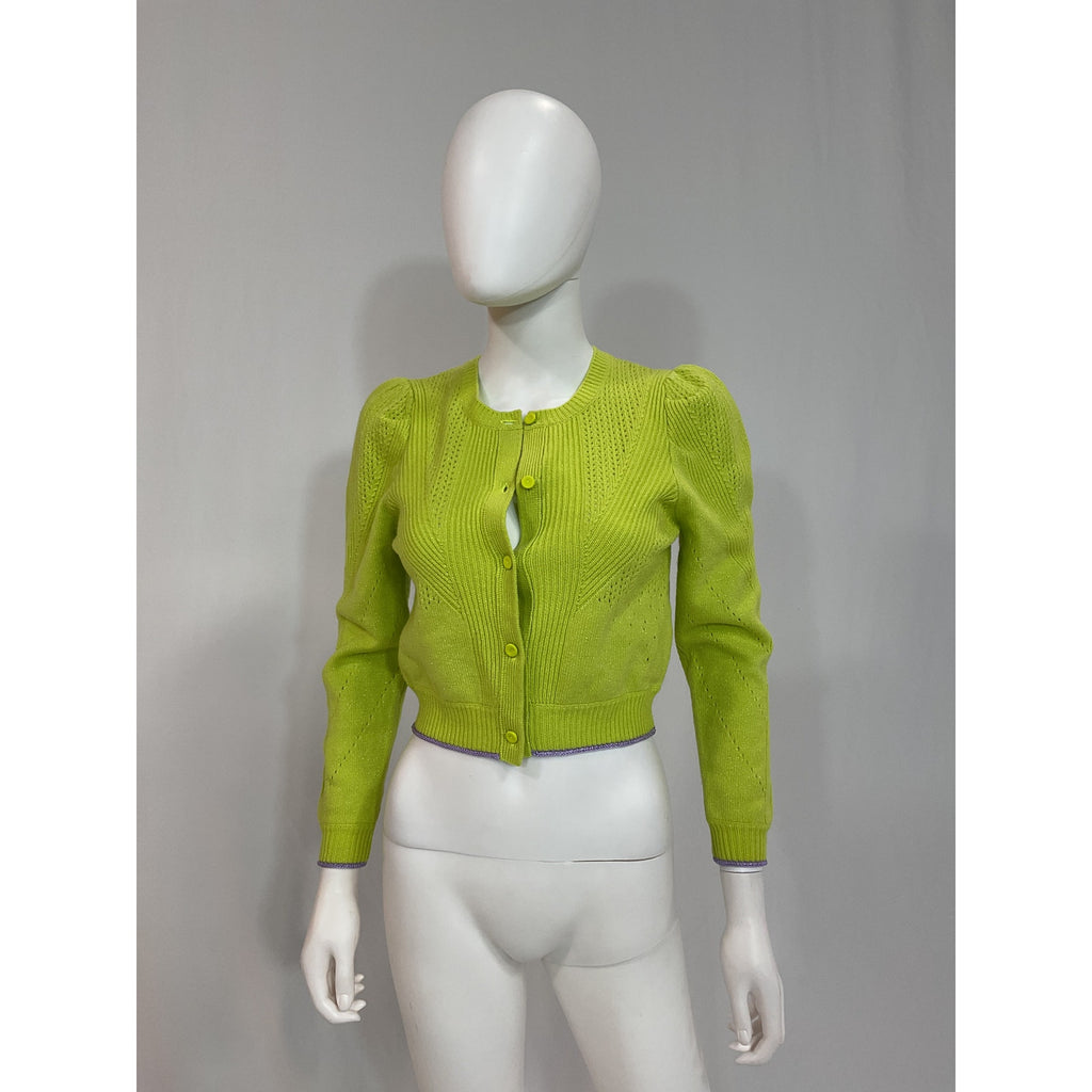 Diane Von Furstenberg 'Timmy' Puff Sleeve Green Cardigan Size XS - NWT