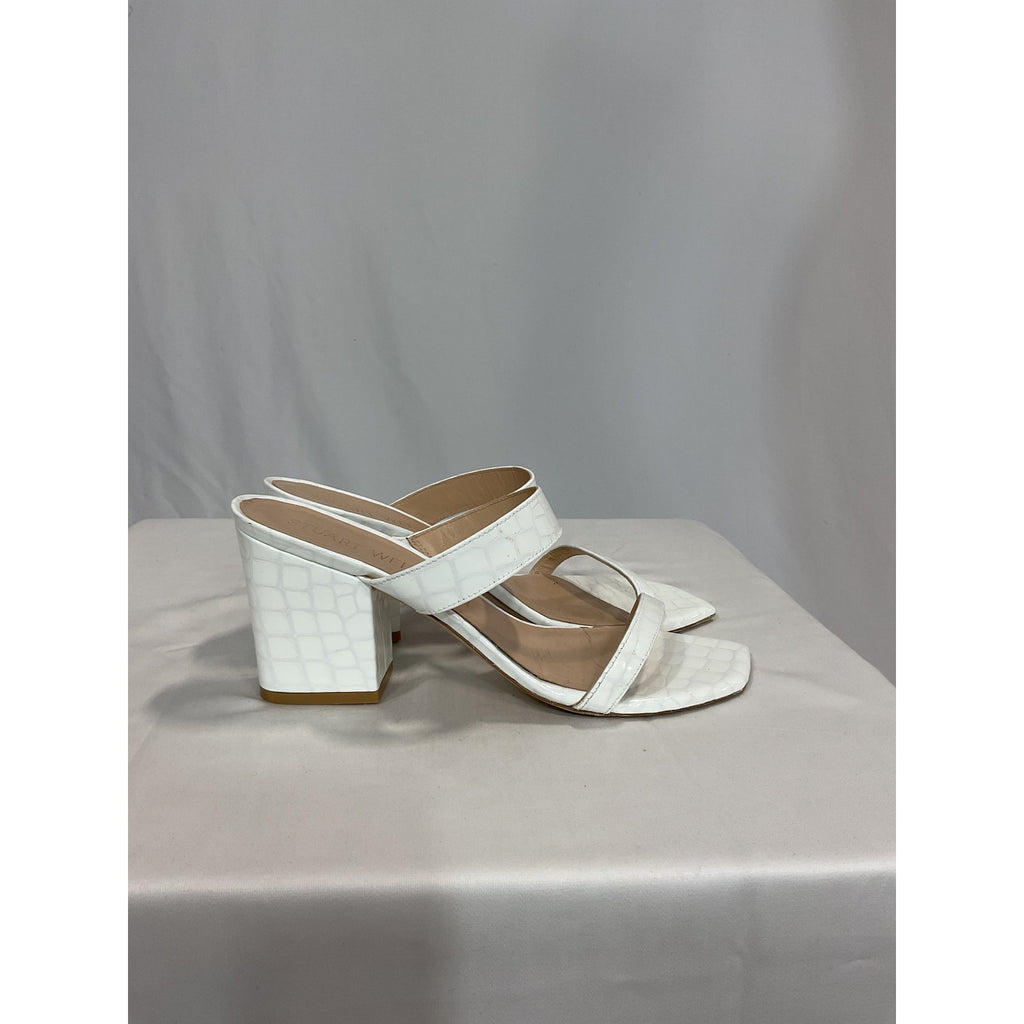 Stuart Weitzman 'Croc-Embossed' White Leather Mules Size 11