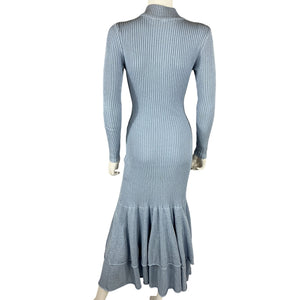 Jw Anderson Sleek Light Blue Tiered Ribbed Cotton Maxi Dress Size XS