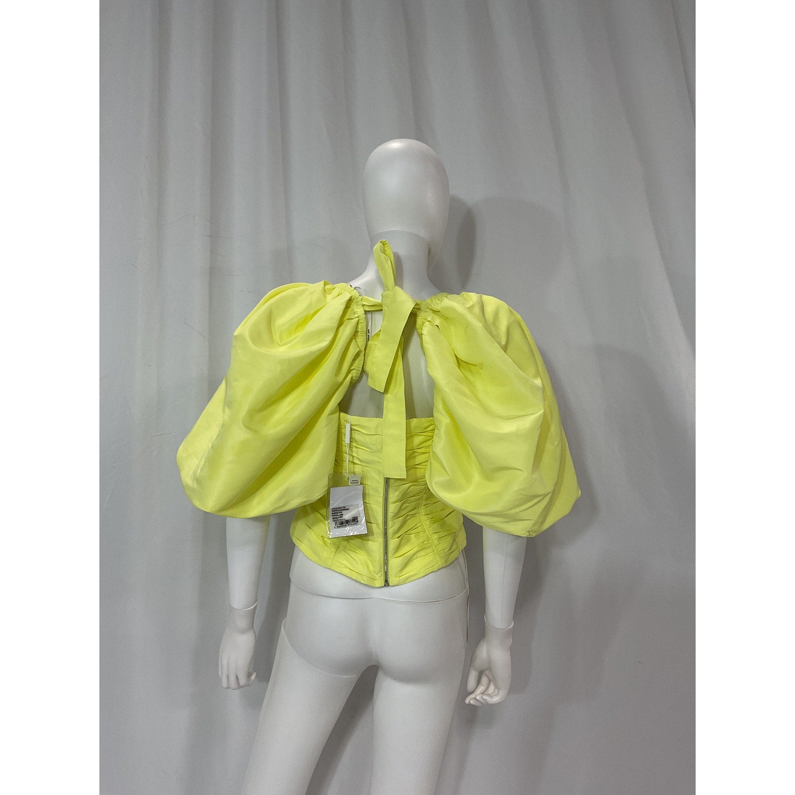 Self Portrait Green Taffeta Oversized Ballon Sleeve Square Neck Top Size 6 - NWT