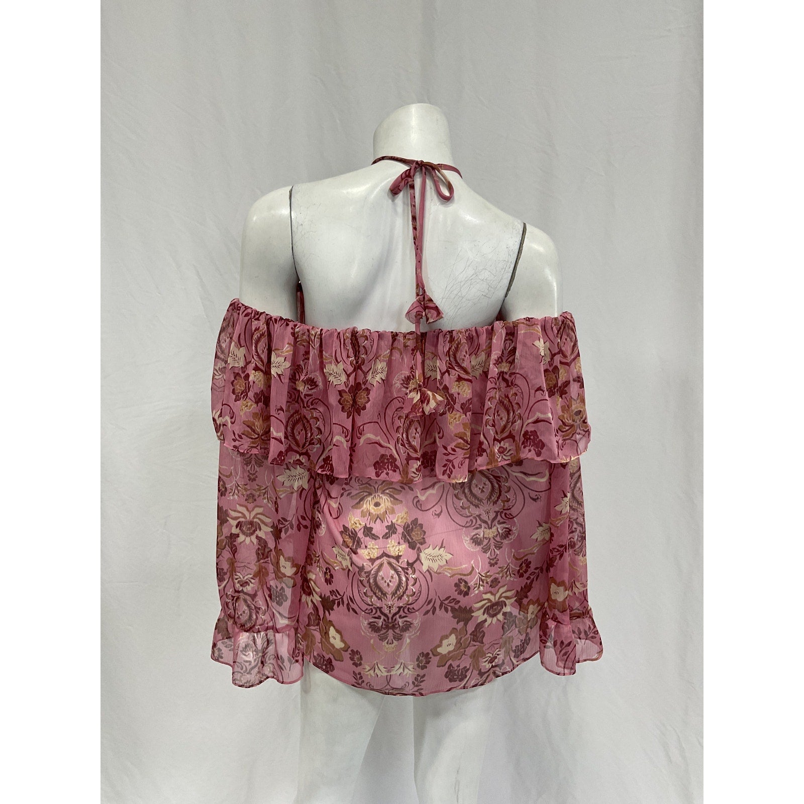 Misa Los Angeles 'Soraya' Pink Polyester Semisheer Off The Shoulder Blouse Size S