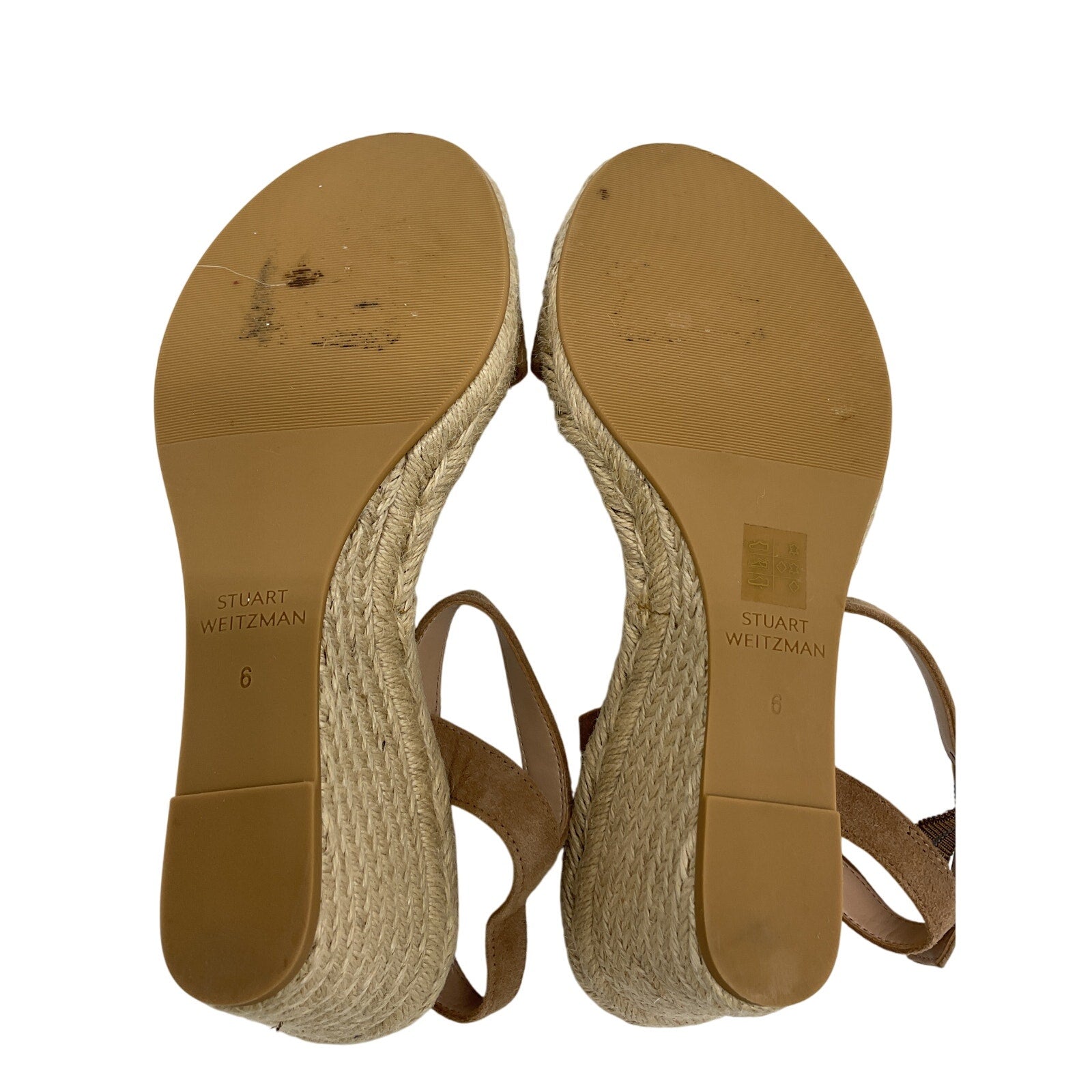 Stuart Weitzman 'Teddi' Beige Leather Espadrille Wedge Sandal Size 6