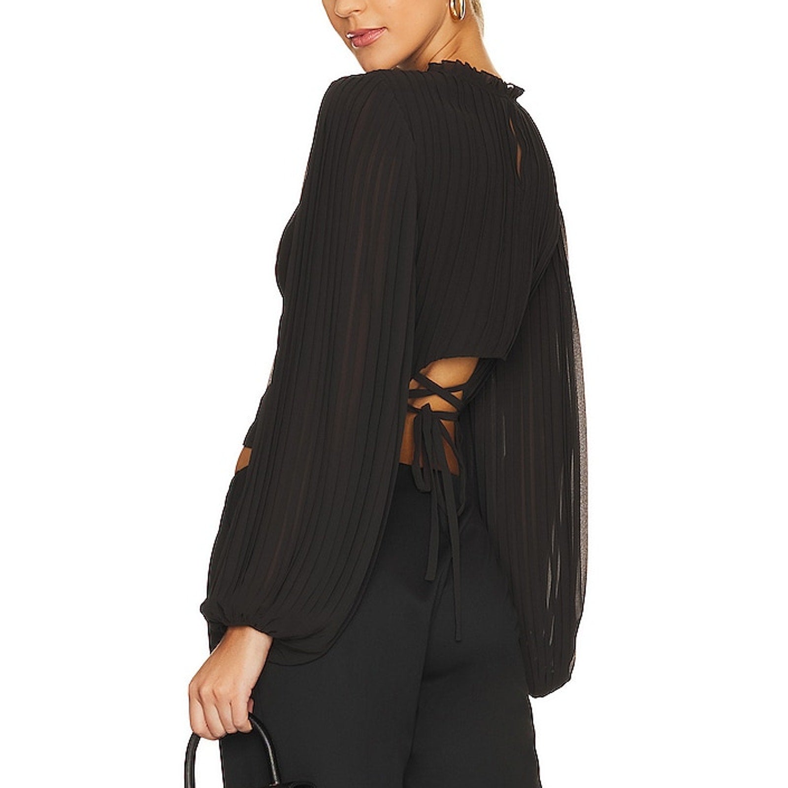 Frame Waist Tie Black Chiffon Cutout Top Size S