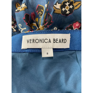 Veronica Beard Ruched Silk Blue Stone Multi Sira Size 8 Skirt