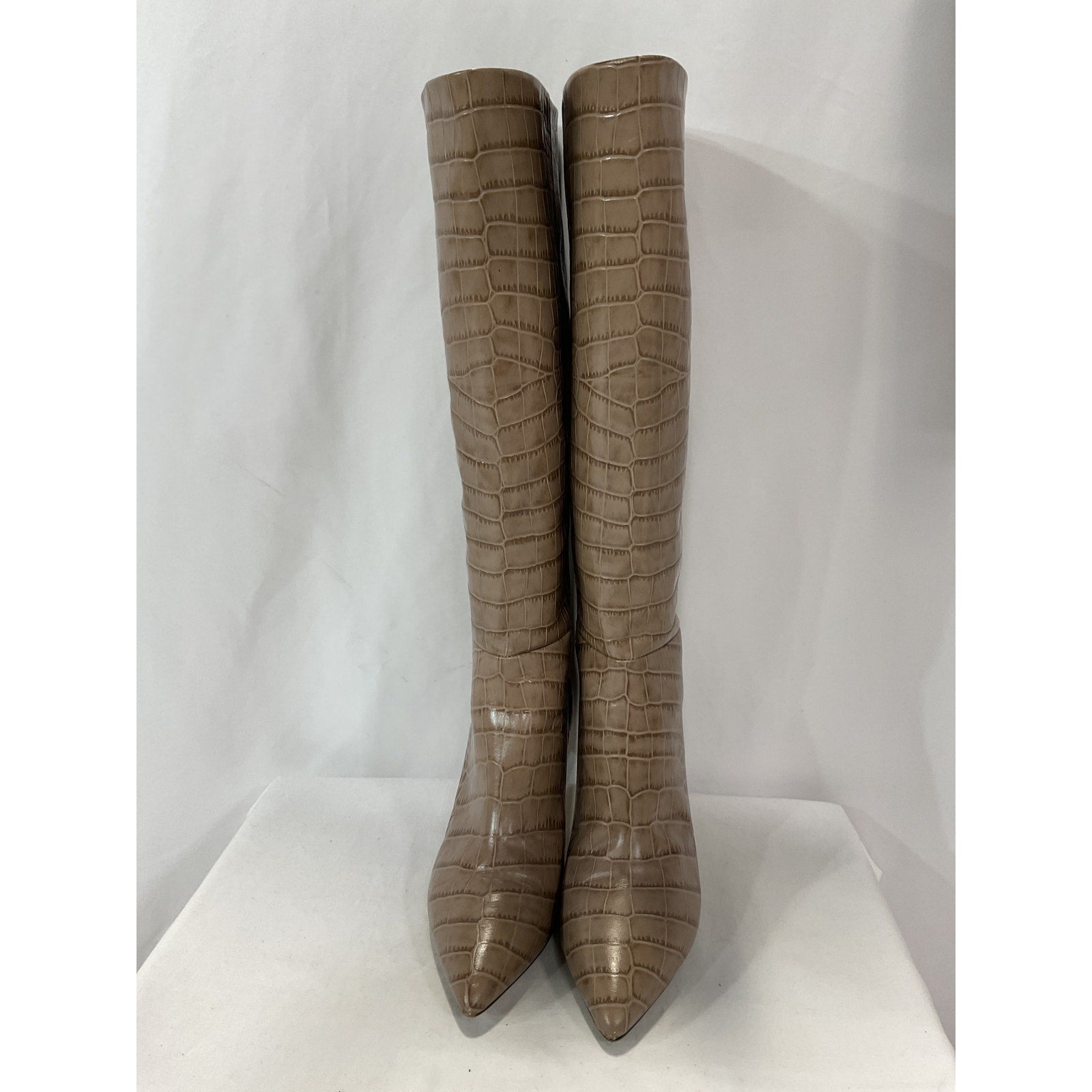 Paris Texas 'Stiletto' Tan Croc Print Leather Knee Boots Size 7.5