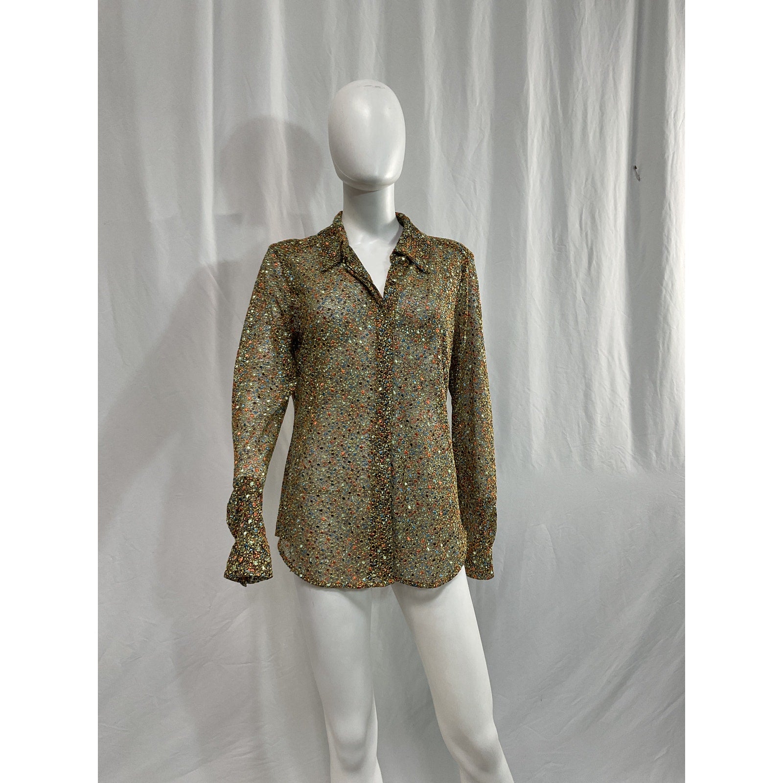 Ramy Brook 'Tien' Brown Button Down Long Sleeve Top Size L