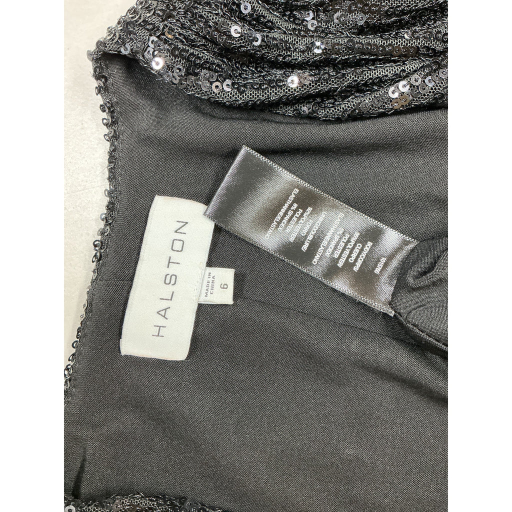 Halston 'Falan' Black Polyester Sequined Cocktail Dress Size 6