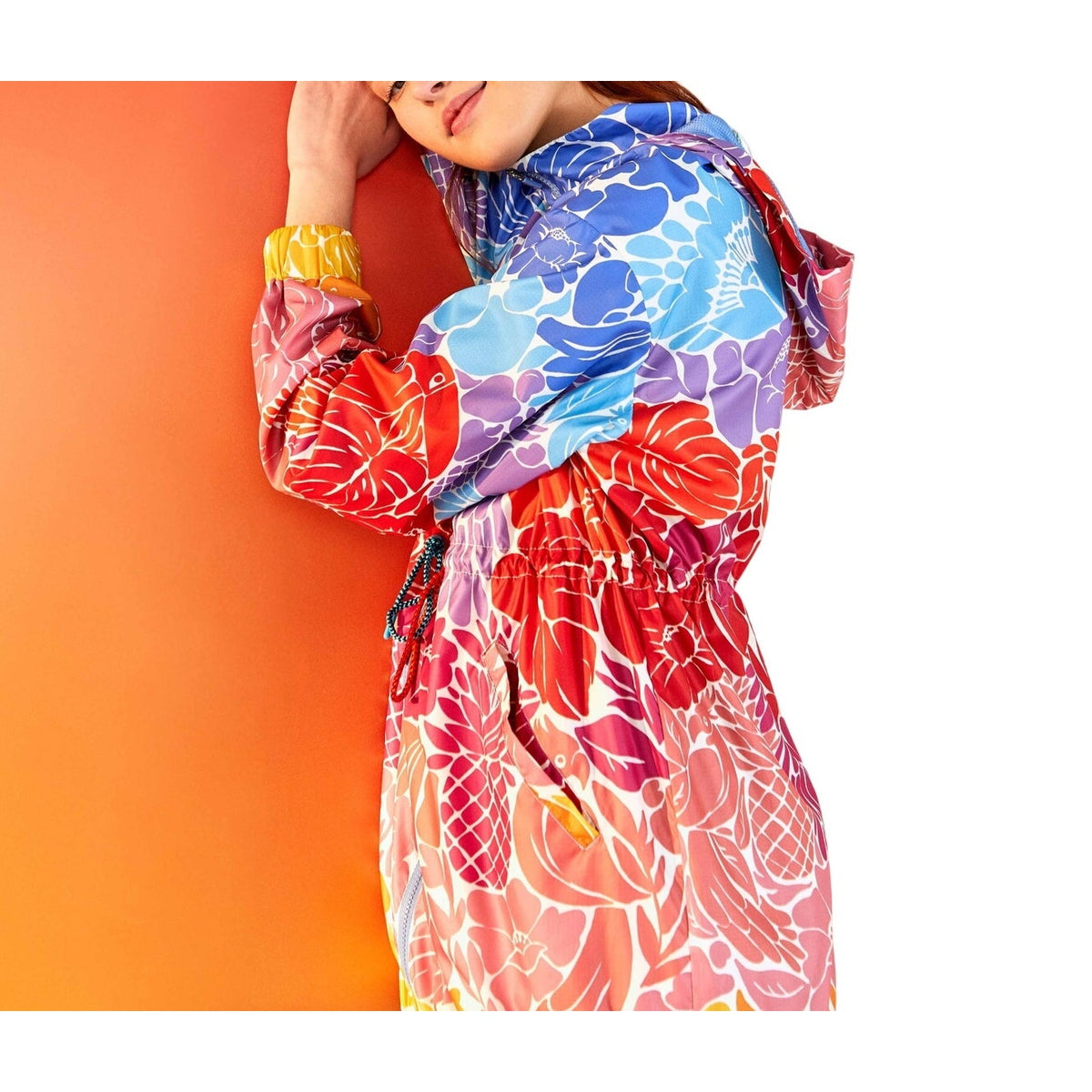 Farm Rio Vibrant Multicolor Tropical Graphic Hooded Parka Size L