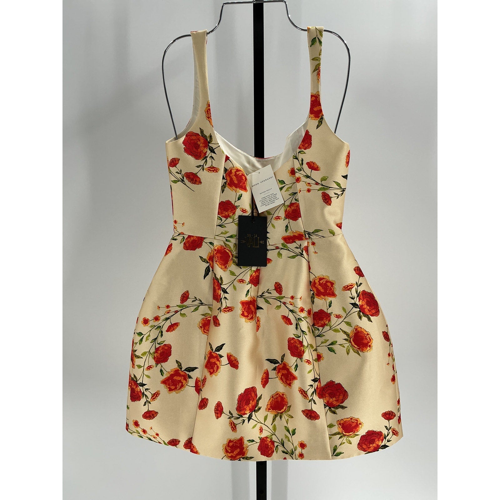 De La Vali Lola Floral Ivory Polyester Satin Twill Mini Dress Size 10